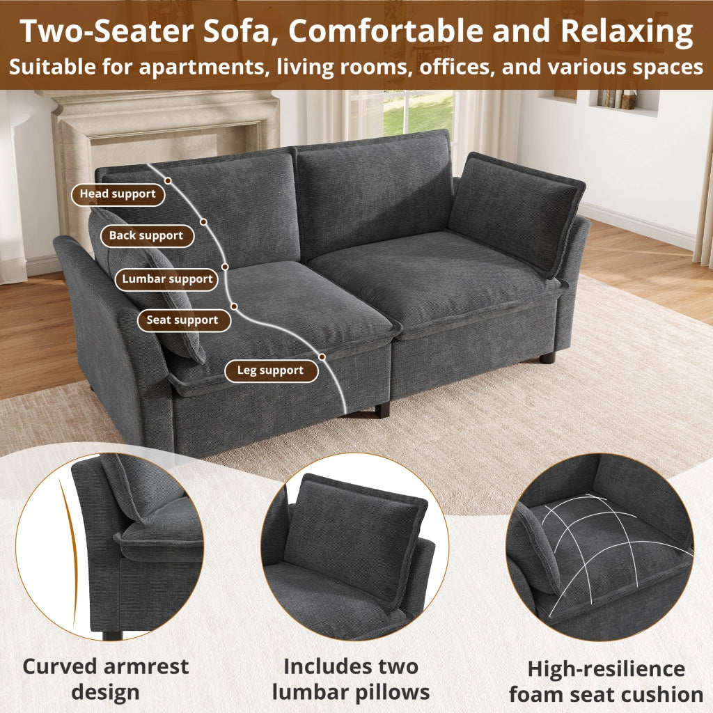 Divano modulare 3 e 2 posti con seduta ampia e braccioli ergonomici per soggiorno e lounge in chenille grigio