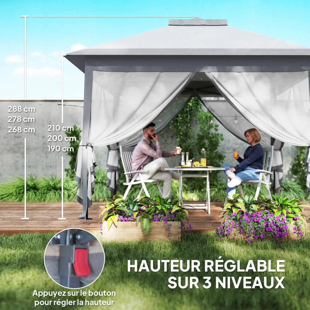 Tenda da Giardino Pop-up 3x3m ¨C zephmum ¨C Grigio con Reti Zippate e Sacchetto
