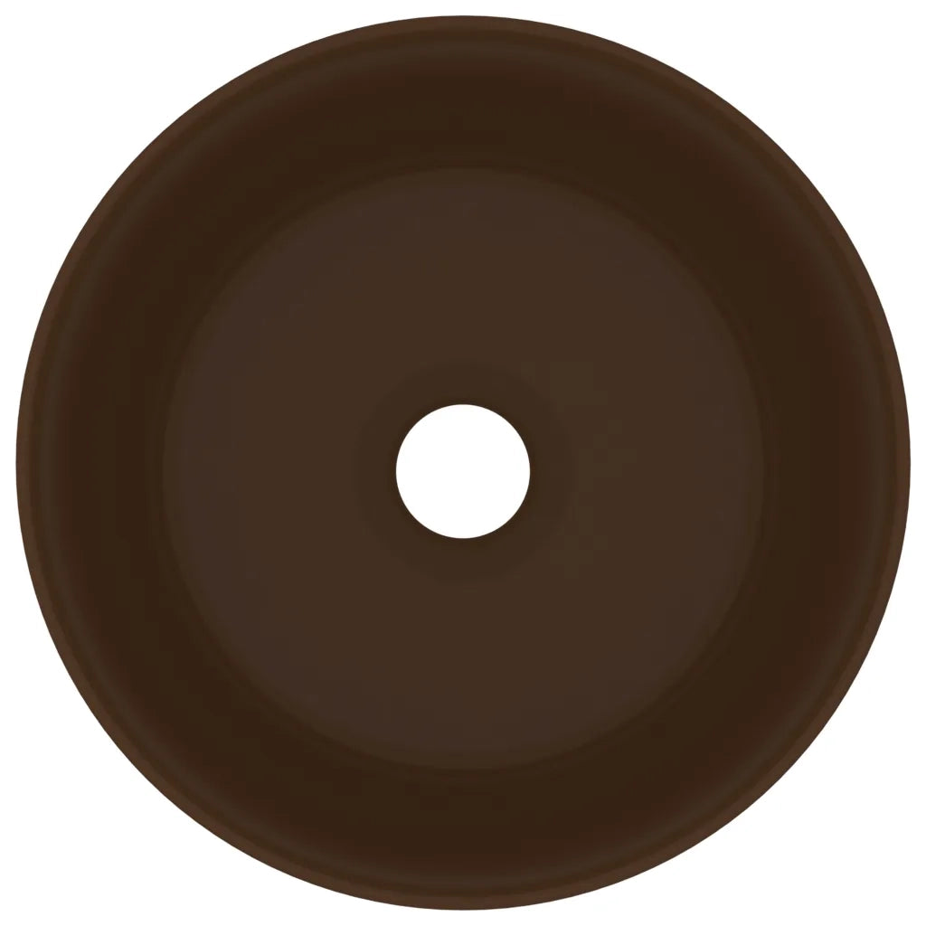Lavandino Lusso Rotondo Marrone Scuro Opaco 40x15cm in Ceramica