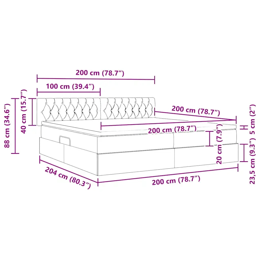 Letto con contenitore LED e materasso Grigio Scuro 200 x 200 cm