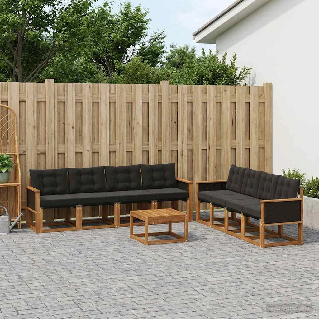 Set di divani da esterno 9 pz Naturale e Nero 3381848