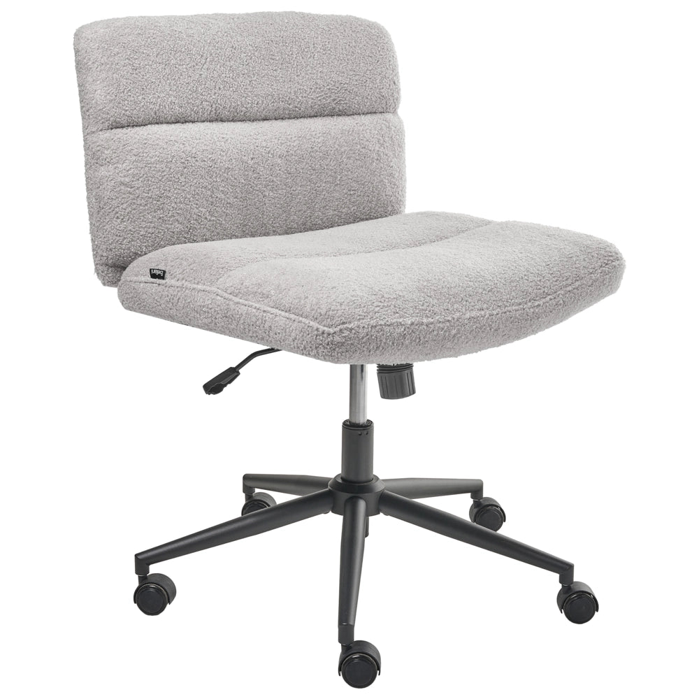 Sedia da scrivania per ufficio Grigio Chiaro Boucle Rivestimento ampio senza braccioli Seduta pneumatica Base girevole Inclinabile