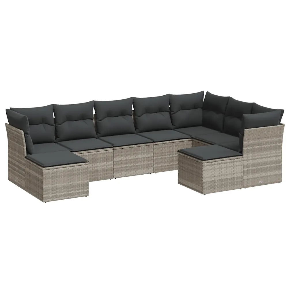 Set Divano da Giardino 9pz con Cuscini Grigio Chiaro Polyrattan