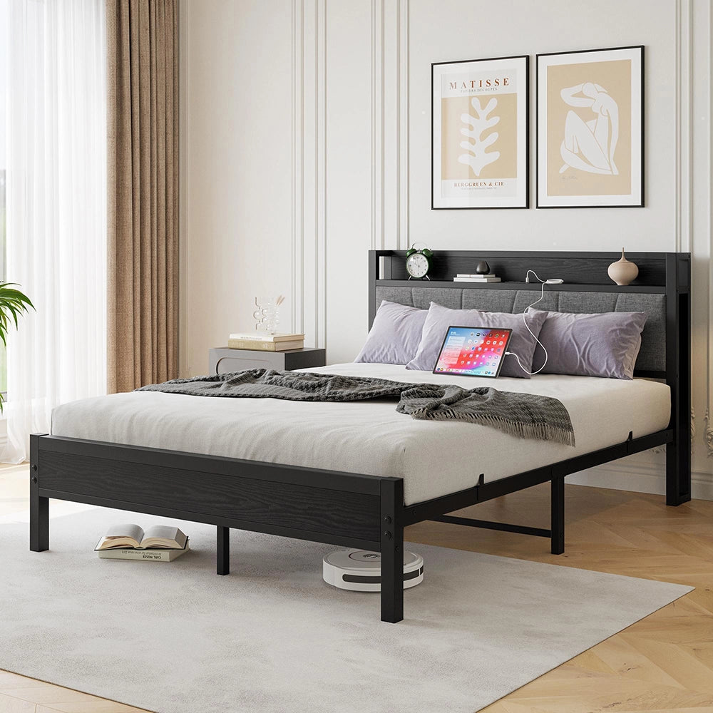 Letto 140x200cm LED - Xylo - USB testiera metallo facile montaggio
