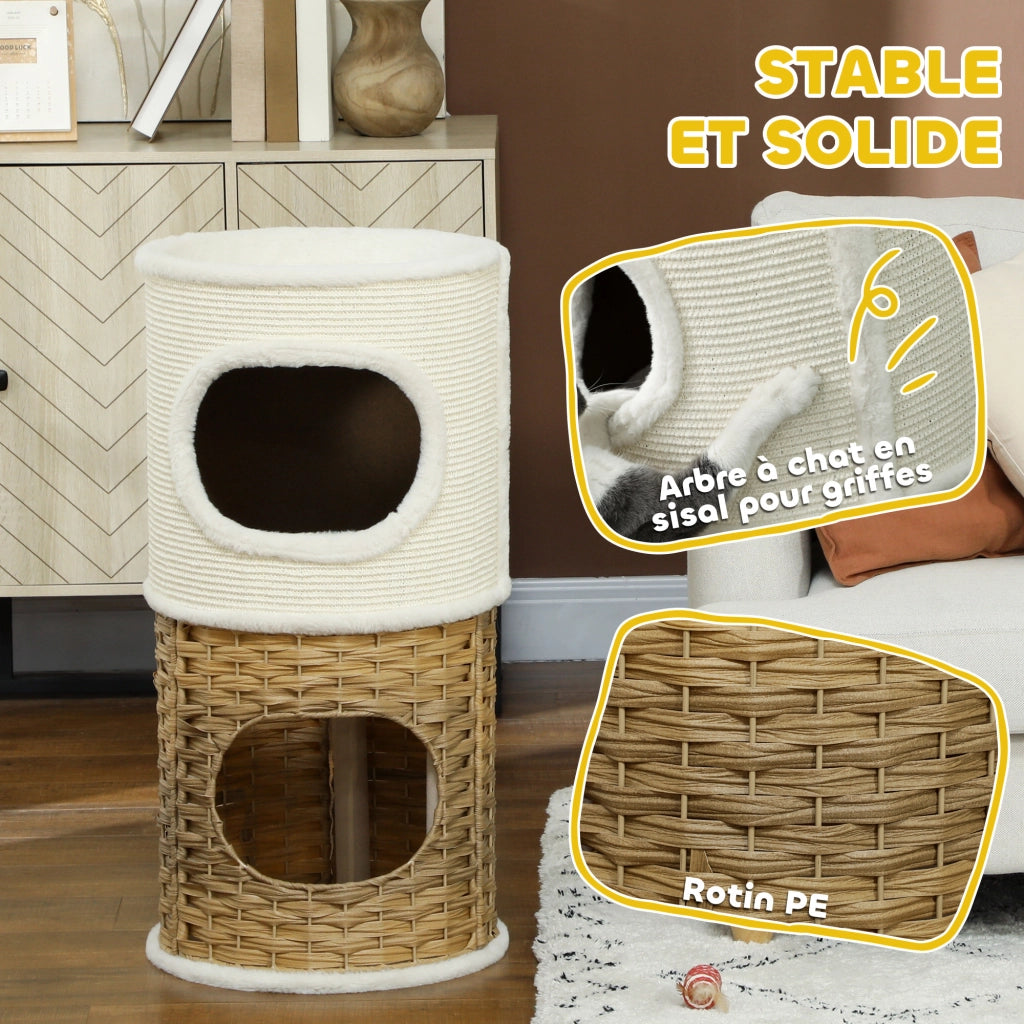 Torre per gatti 3 livelli con tiragraffi sisal ¨C zephmum ¨C crema 40x80 cm