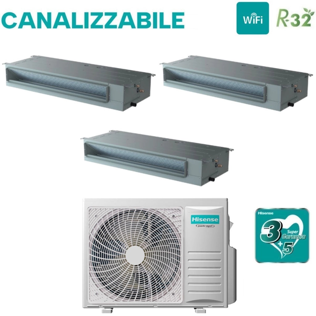 Climatizzatore Condizionatore Hisense Trial Split Inverter Canalizzato Canalizzabile 9+9+9 con 3AMW52U4RJC R-32 Wi-Fi Optional 9000+9000+9000 Con Telecomando di Serie