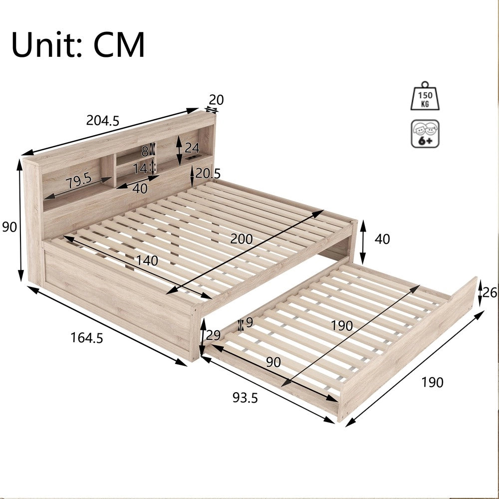 Letto Divano con LED e Contenitore ¨C MINIMAL ¨C 140x200, Naturale
