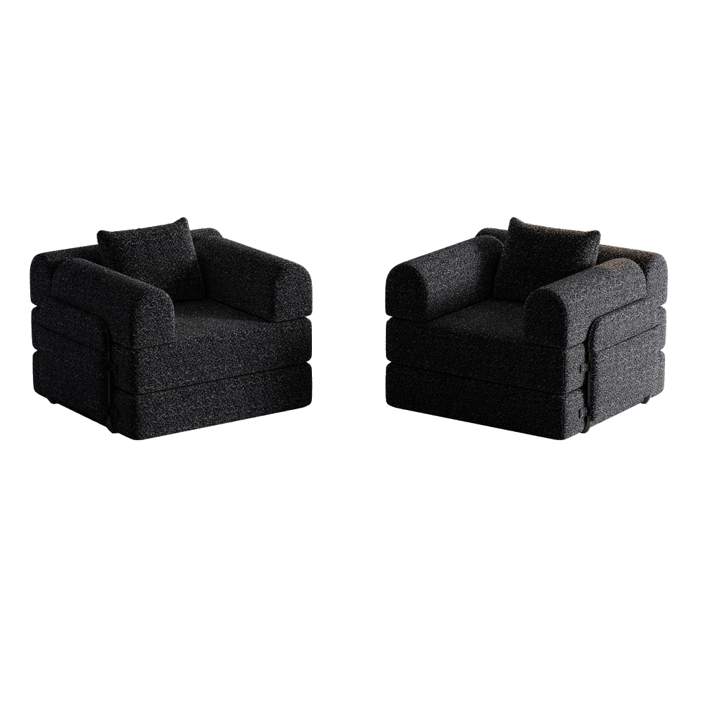 DIVANO LETTO 2 in 1 con vano bracciolo in ciniglia nera