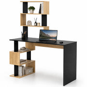 Scrivania con Libreria 120x60x148 cm Ripiani con Struttura Geometrica in Legno Nero e Quercia