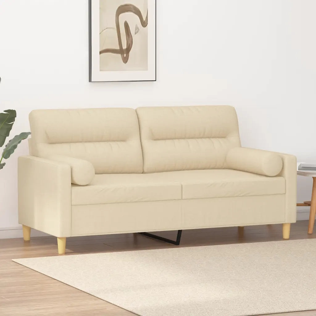 Divano a 2 Posti con Cuscini Crema 140 cm in Tessuto