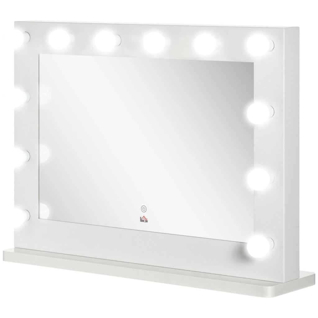Specchio Trucco Hollywood con 12 LED Touch Dimmerabile in Metallo e MDF Bianco