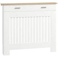 Copritermosifone a Doghe Antiribaltamento con Cassetto Portaoggetti, in Legno, 112x19x97 cm, Bianco