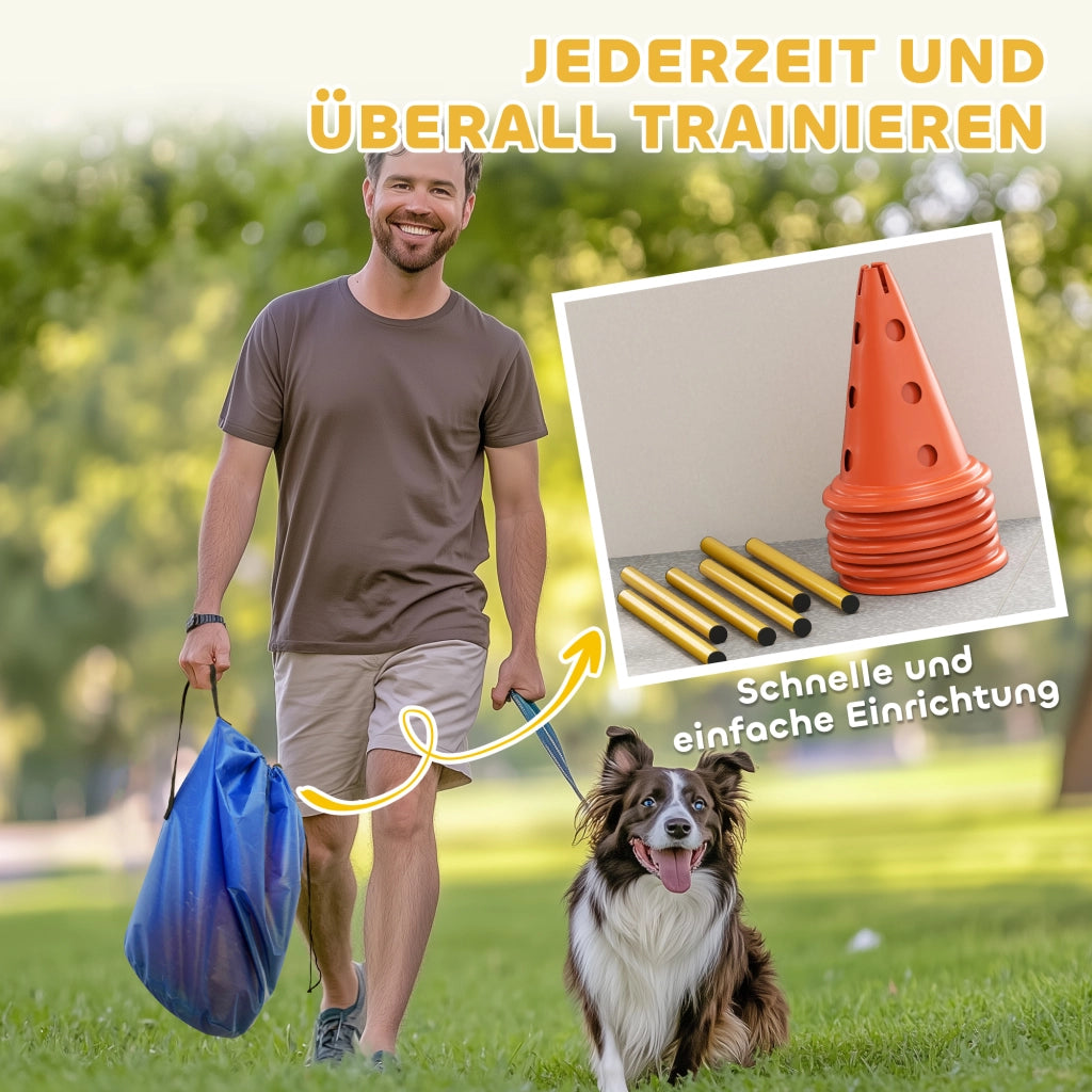 Set Agility per Cani 3 Pezzi ¨C Xylo ¨C con 6 Coni 3 Ostacoli e Borsa