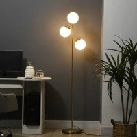 Lampada da Terra Moderna con 3 Punti Luce in Acciaio e Vetro, Ø27x159cm, Oro