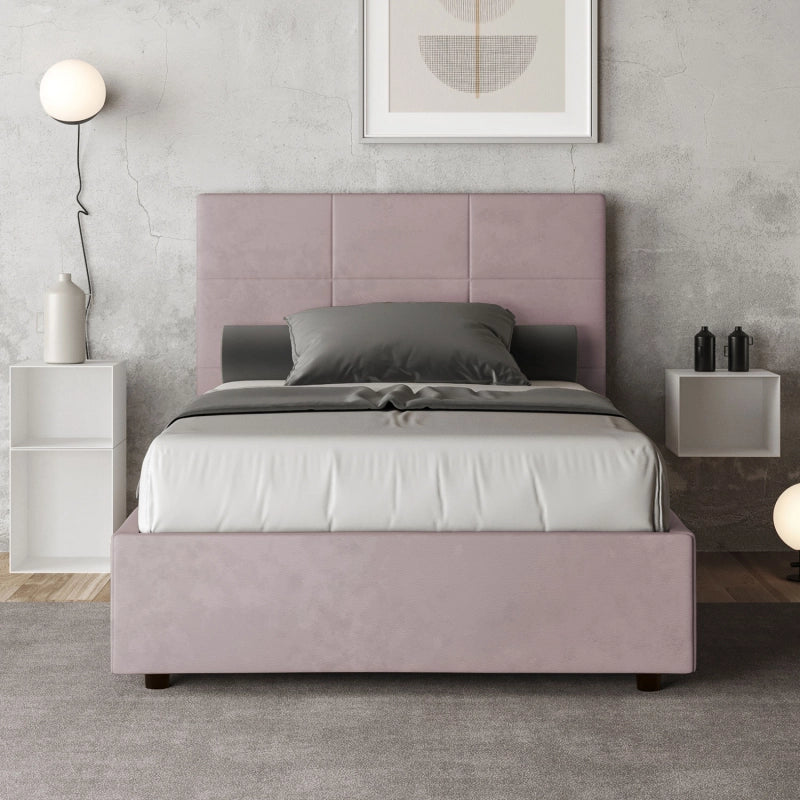 Letto imbottito 1 piazza e mezza 120x190 cm Mika - Contenitore,Glicine,Microfibra
