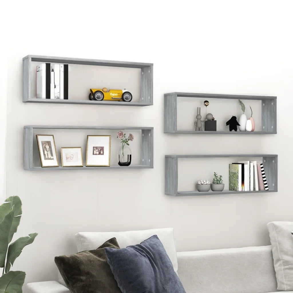 Mensole Cubo Muro | Mensola a parete 4 Grigio Sonoma 80x15x26,5 Legno Multistrato