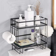 Organizzatore 2 livelli per la camera da bagno sopra il water - organizzatore con ganci per carta igienica - base adesiva - foratura libera - pannello nero Opbergrek