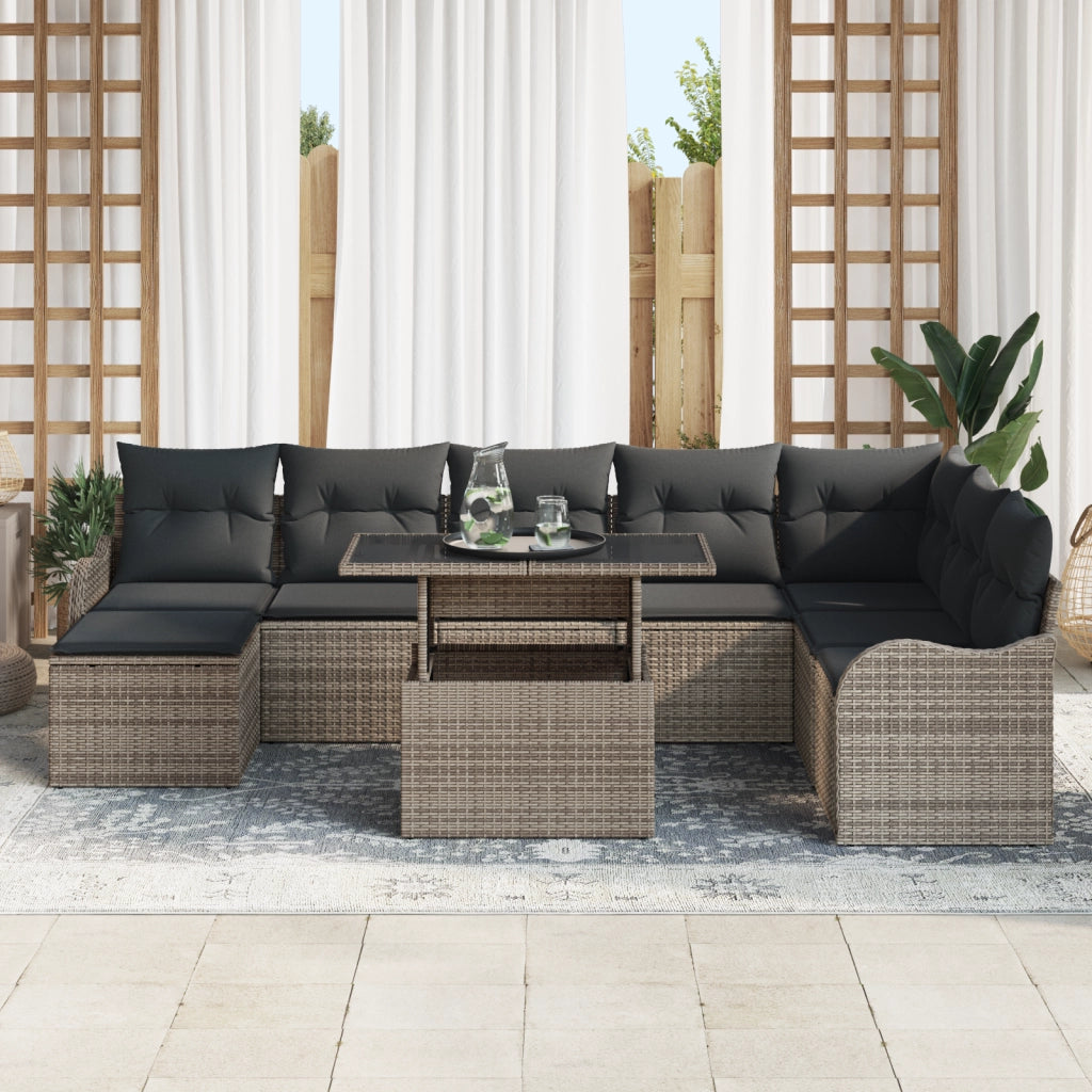 Set Divano Giardino 9 Pezzi con Cuscini Grigio Polyrattan