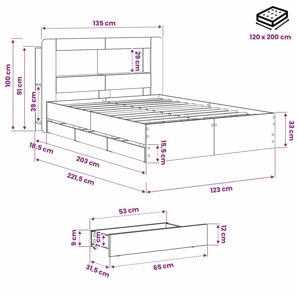 Struttura del letto con stoccaggio e testata Rovere Artigianale 3445801
