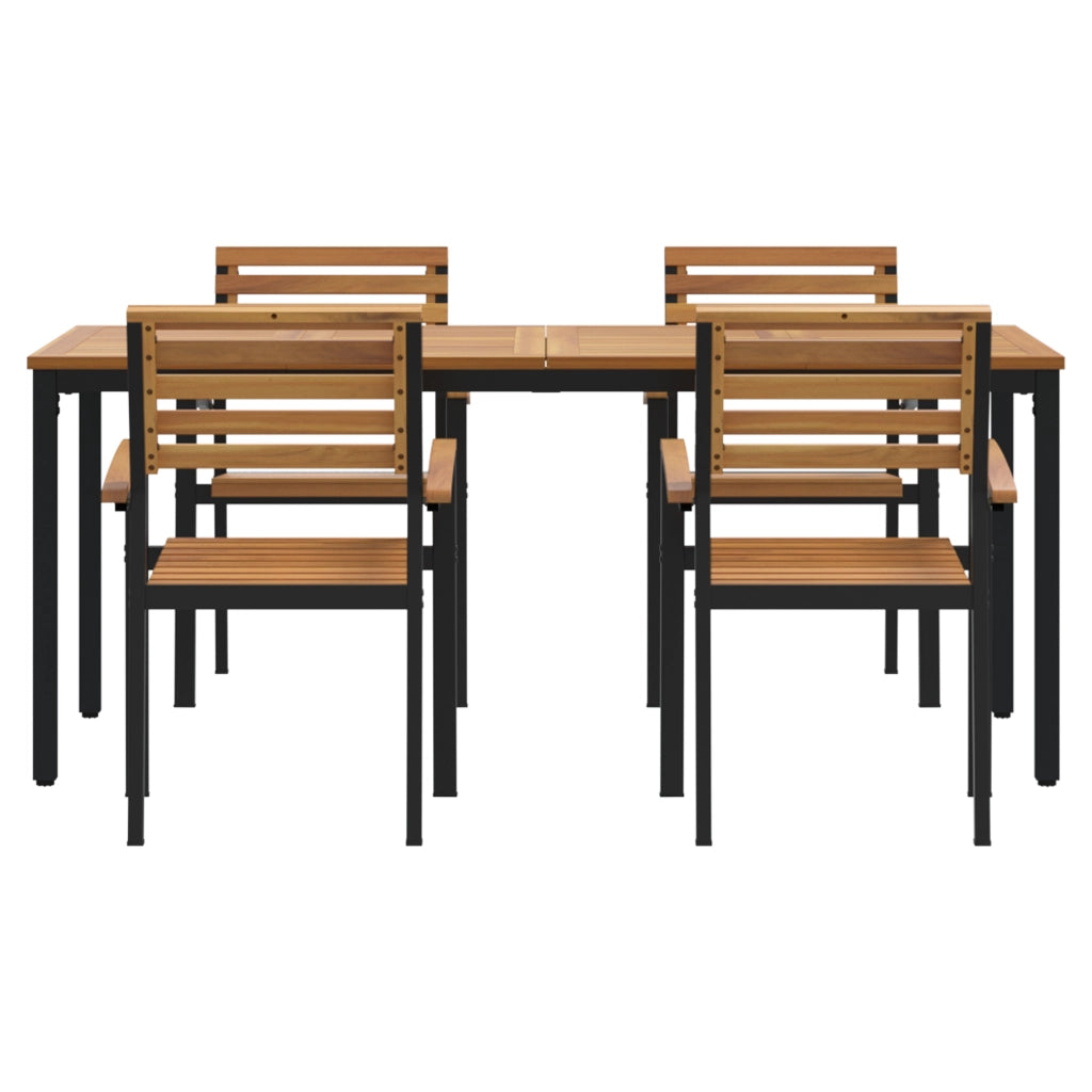 Set da Pranzo per Giardino a 5 Pezzi in Legno Massello di Acacia e Metallo