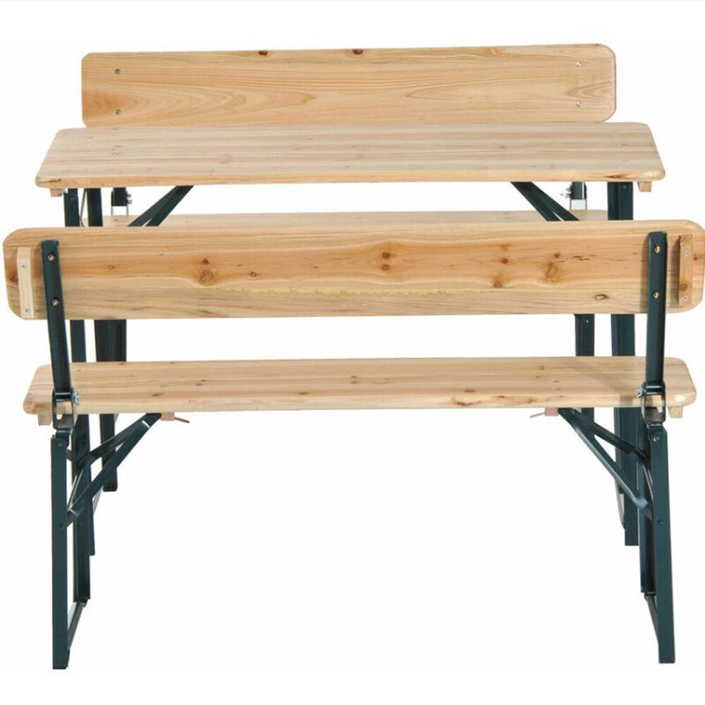 Set Birreria con Tavolo e Panche con Schienale Pieghevoli Richiudibili in Legno