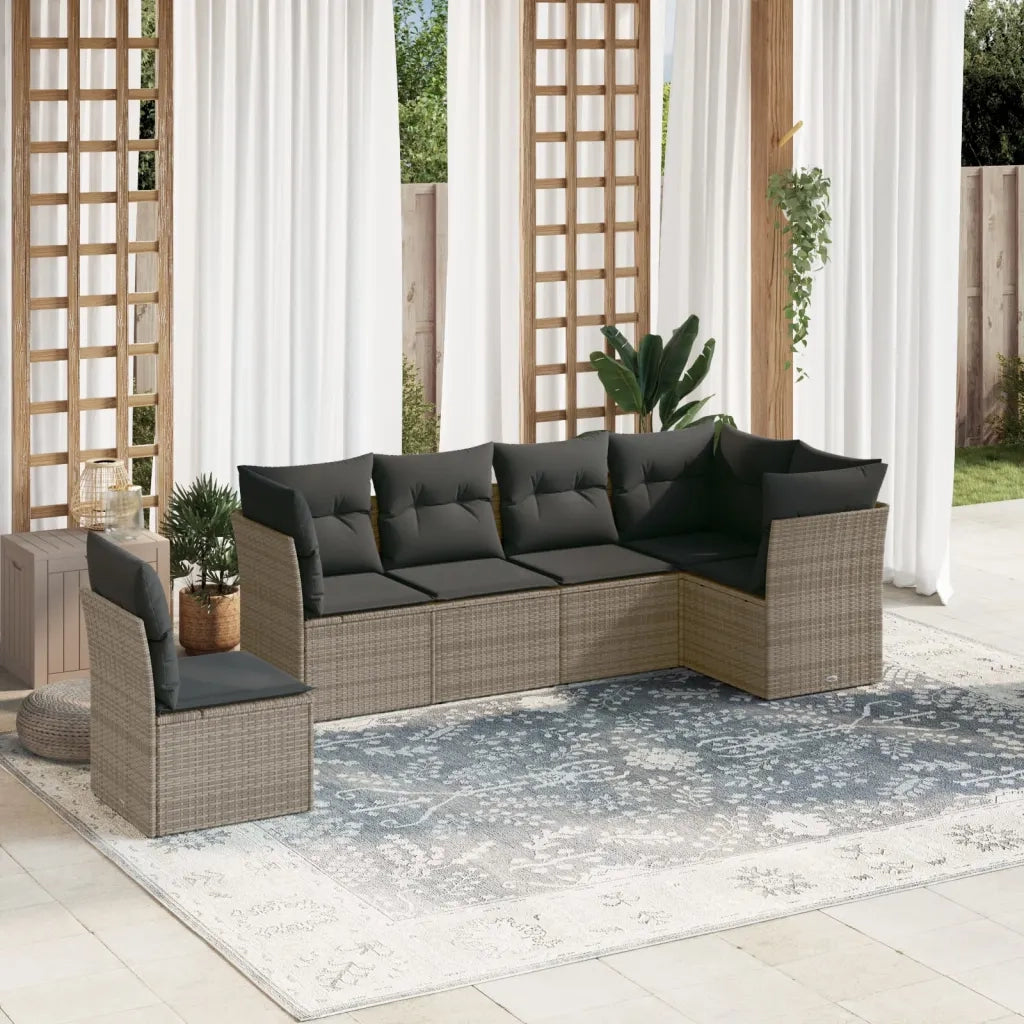 Set Divano da Giardino 6 pz con Cuscini-Sofa da Giardino-Divanetto da esterno Grigio in Polyrattan 113692