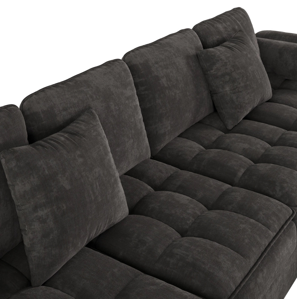 Divano a U modulare 4-5 posti 262 cm in chenille grigio