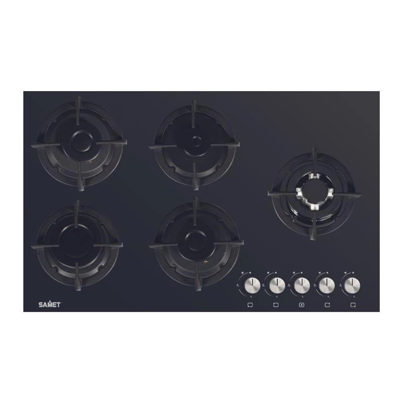 SAMET PIANO COTTURA MINERVA 90 CM  IN VETRO CON 5 FUOCHI COLORE NERO