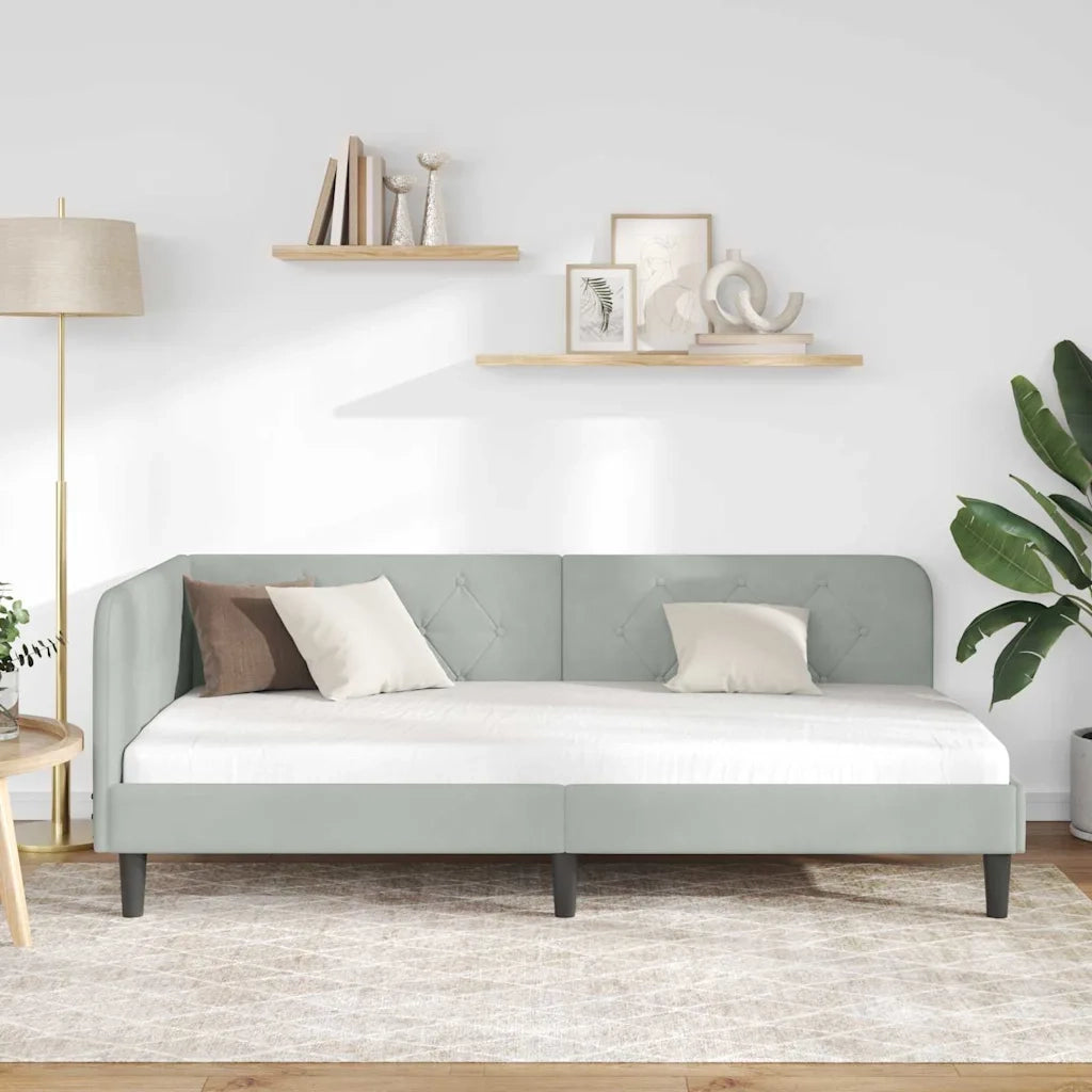 Cornice del letto ad angolo Grigio chiaro 90 x 200 cm Velluto