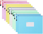 Documenti A4, 10 tas documentali con spazio per etichetta, tas A4 in plastica trasparente, tas documentali A4, carta, documenti, cosmetici, compiti e accessori di viaggio