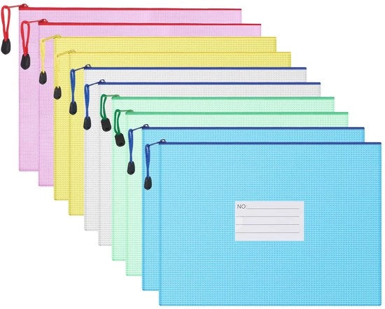 Documenti A4, 10 tas documentali con spazio per etichetta, tas A4 in plastica trasparente, tas documentali A4, carta, documenti, cosmetici, compiti e accessori di viaggio