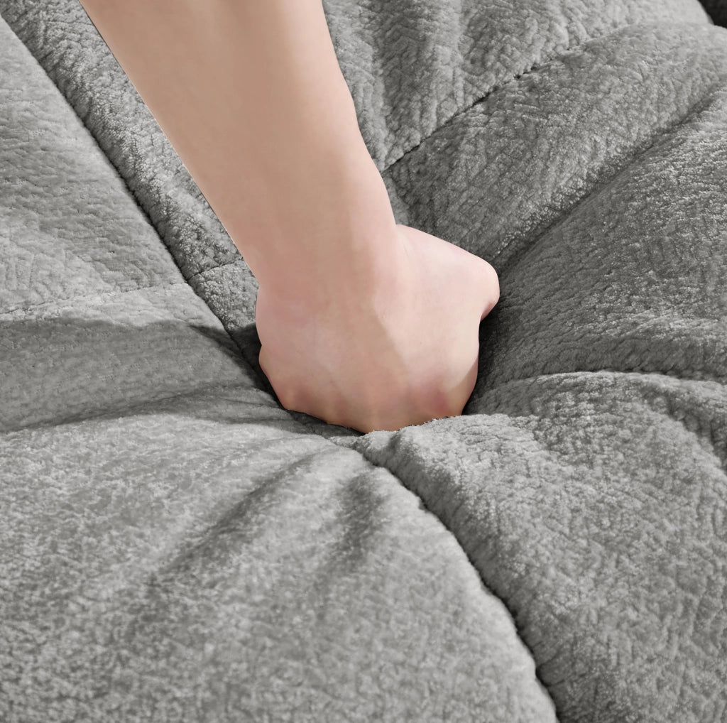 Divano angolare modulare 4 posti in ciniglia; con pouf mobile; grigio chiaro