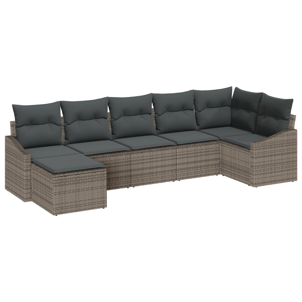 Set Divano da Giardino 7 Pezzi con Cuscini Rattan Grigio Poliestere