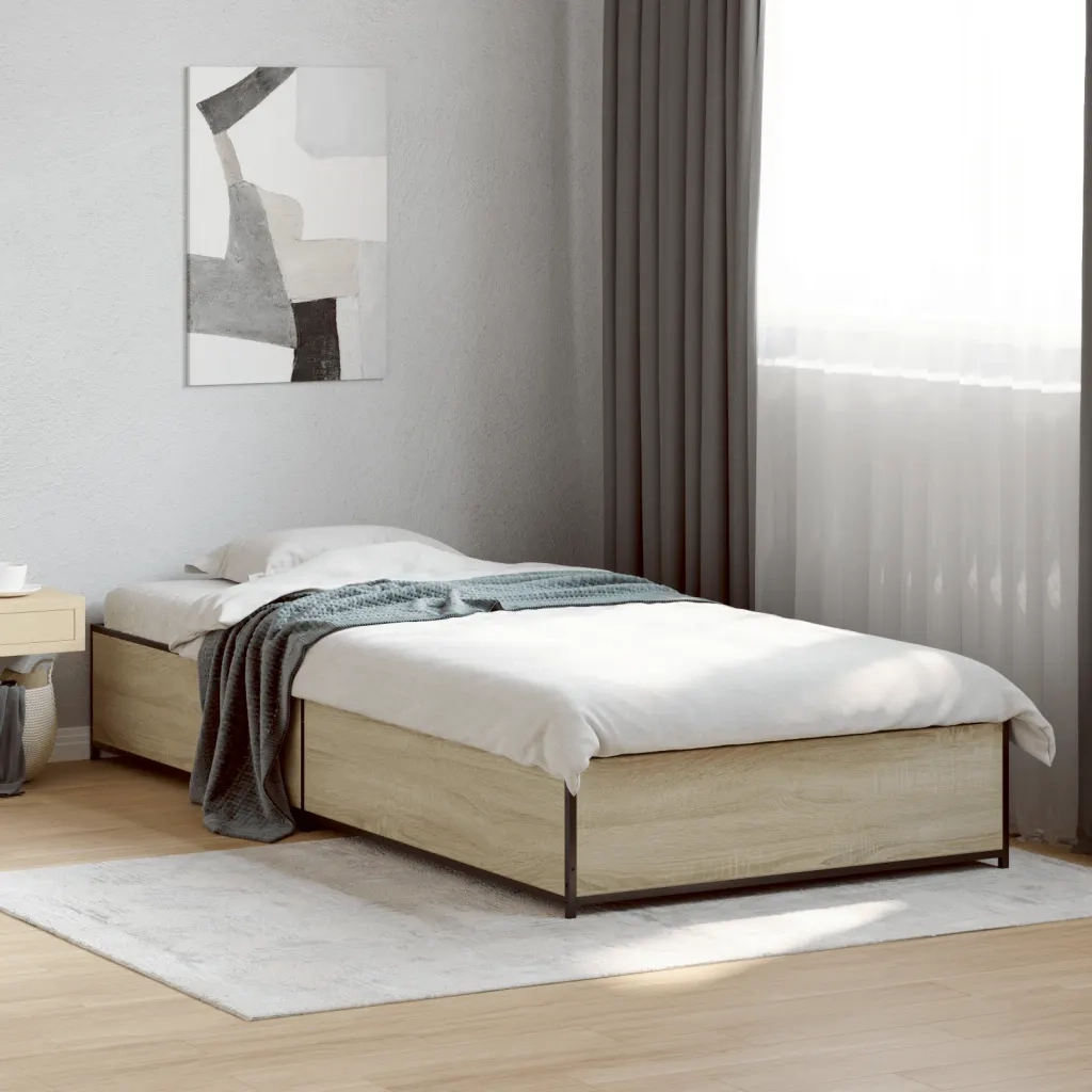 Giroletto-Struttura Letto Rovere Sonoma 75x190cm in Legno Multistrato e Metallo 444681