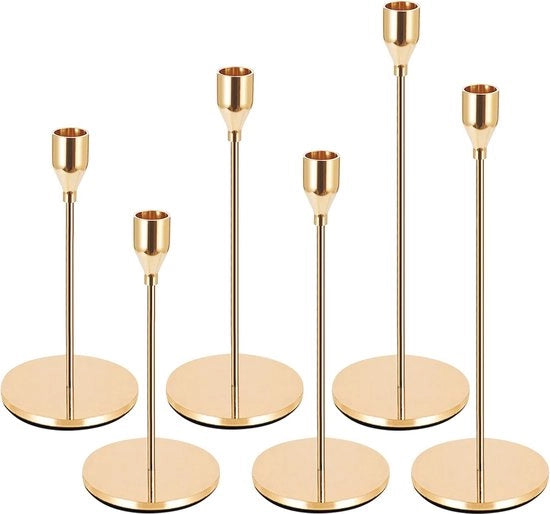 Set di candelabri - Sostituto di candelabro in oro - Set da 6 - 33/28/22cm - Candelabro a stelo - Decorativo - Arredamento da soggiorno - Matrimonio - Cena a lume di candela - Festa