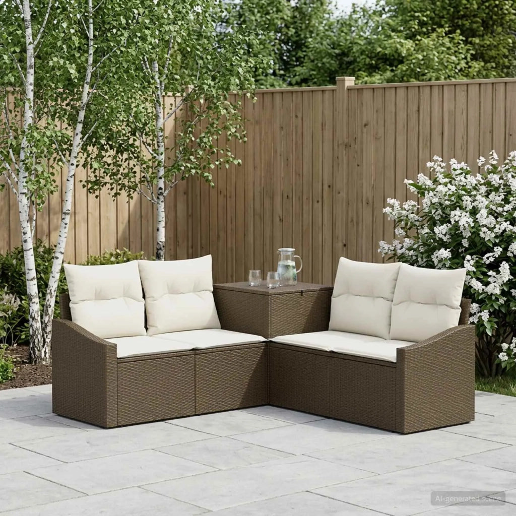 Set di divani 5 pz Marrone e Bianco Crema 3447816