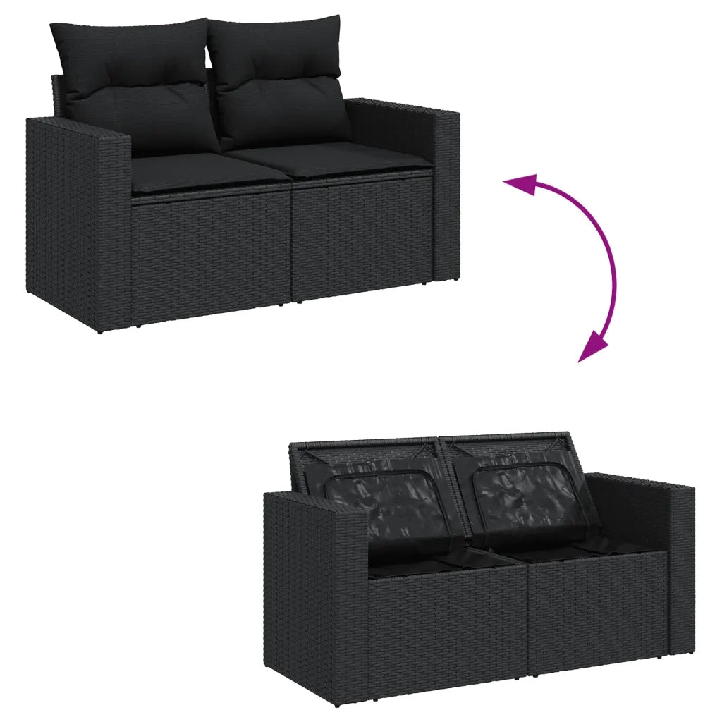 Set Divani da Giardino 14pz con Cuscini in Polyrattan Nero
