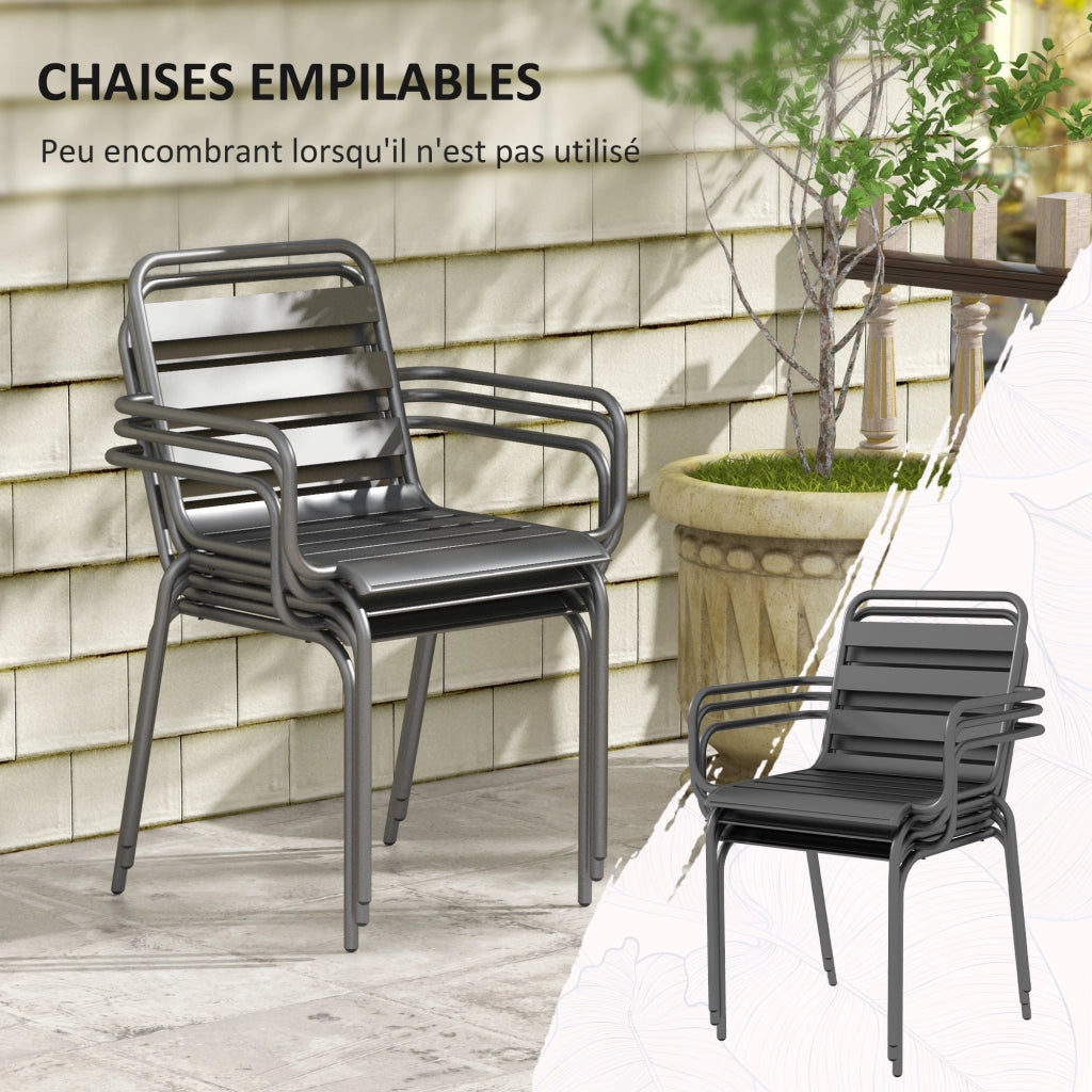 Set giardino 7 pezzi con tavolo e 6 sedie impilabili ¨C zephmum ¨C acciaio grigio scuro