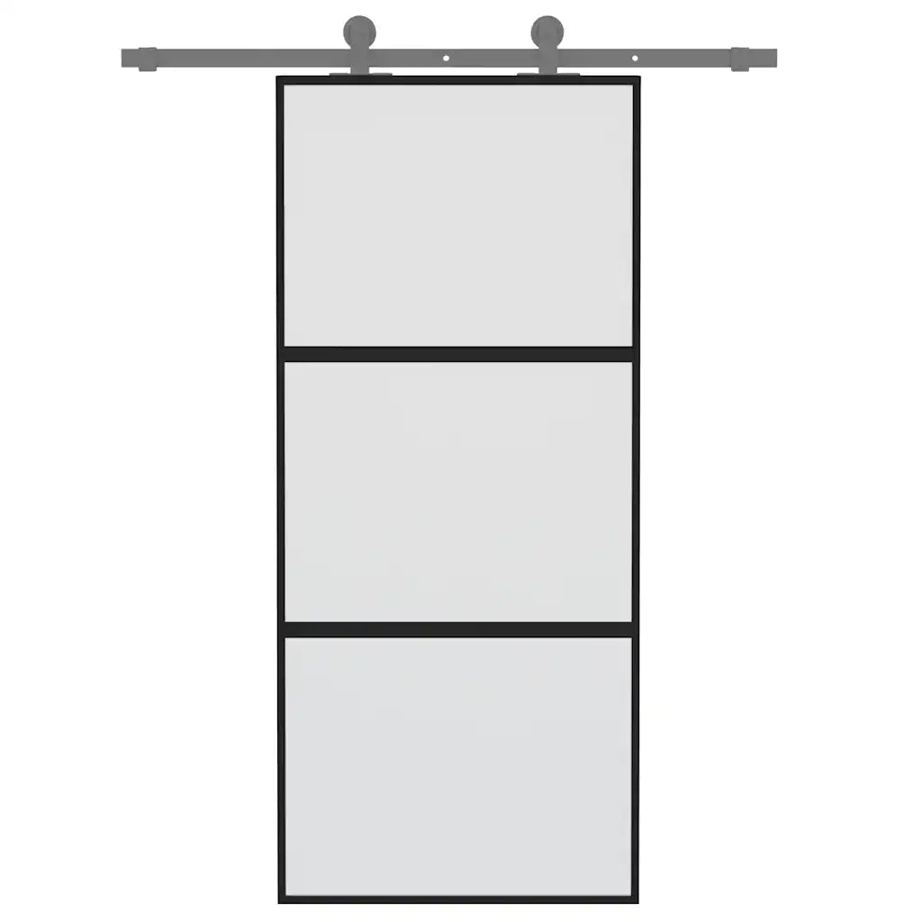 vidaXL Porta Scorrevole Nera 90x205 cm in Vetro Temperato e Alluminio