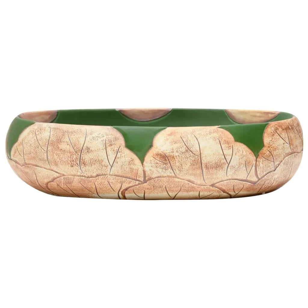 Lavabo da Appoggio-Lavandino Verde e Marrone Ovale 59x40x15 cm Ceramica
