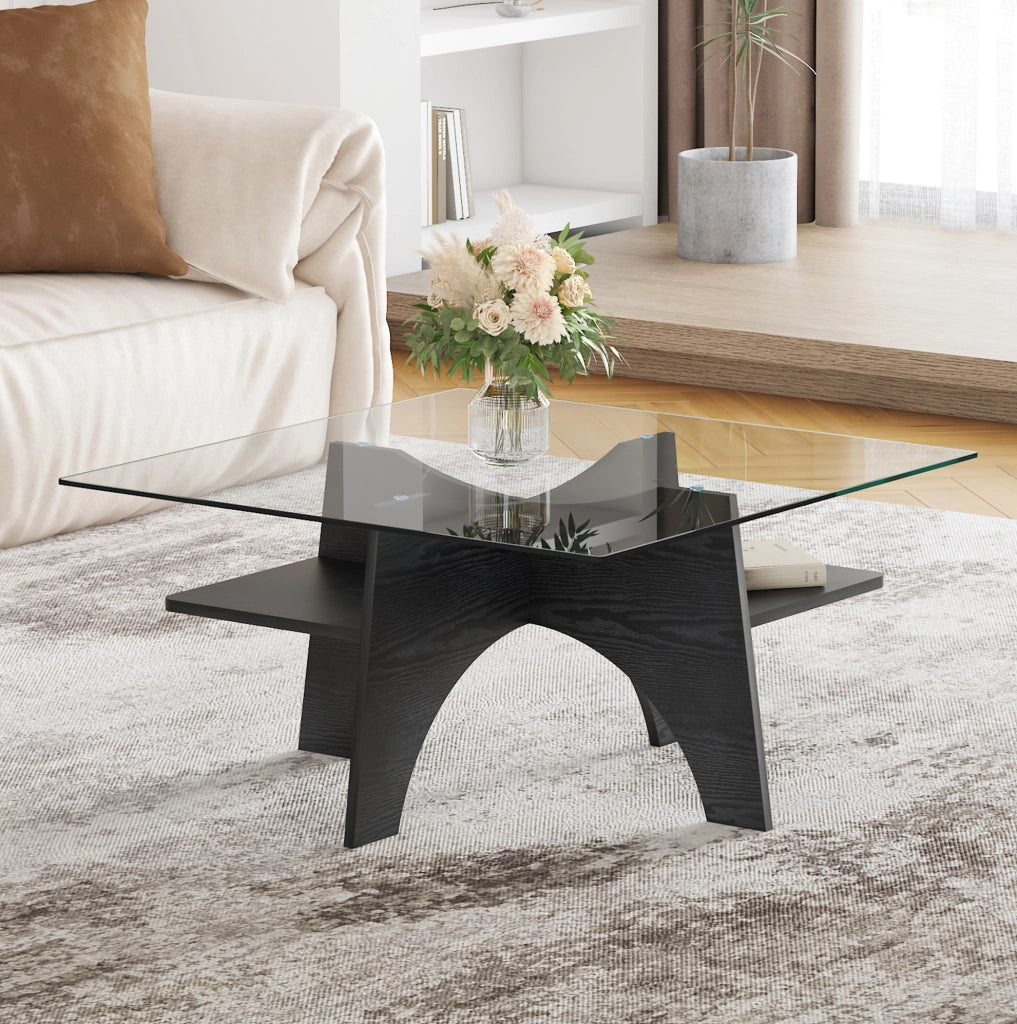Tavolino da caffè 80 x 80 cm in vetro temperato e MDF nero