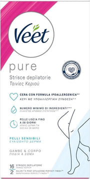 VEET STRISCE DEPILATORIE VISO + CORPO E ZONA BIKINI IPOALLERGENICHE16 STRISCE + SALVIETTE POST-EPILAZIONE