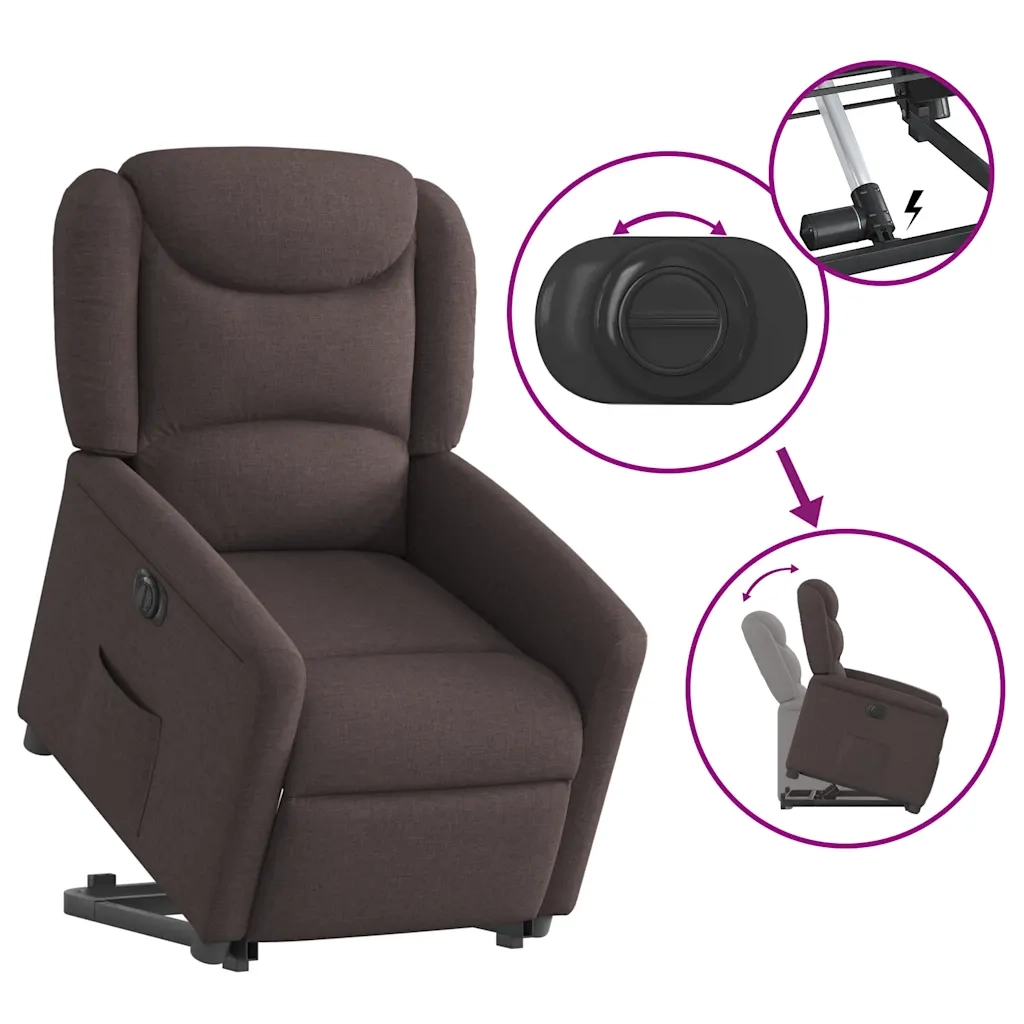 vidaXL Poltrona Alzapersona Reclinante Elettrica Marrone Scuro Tessuto