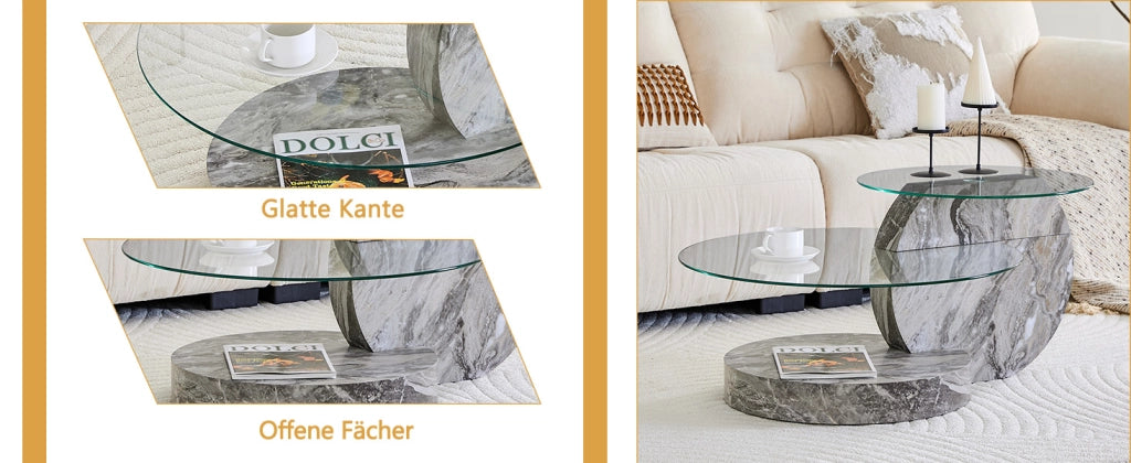 TAVOLINO DA SALOTTO 78,5x78,5x24,5 cm in vetro e MDF Grigio/Trasparente