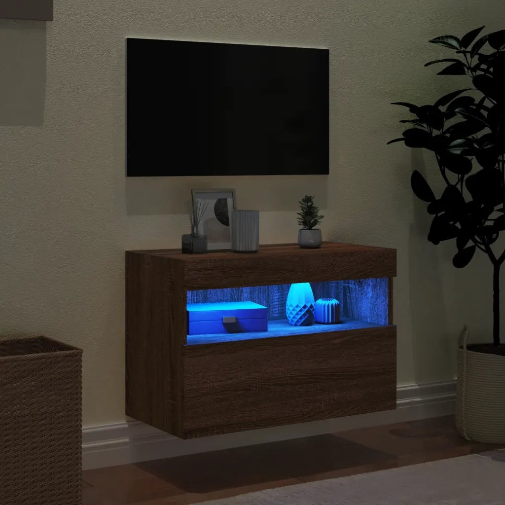 Mobile TV a Parete con Luci LED Rovere Marrone 60x30x40 cm 837195