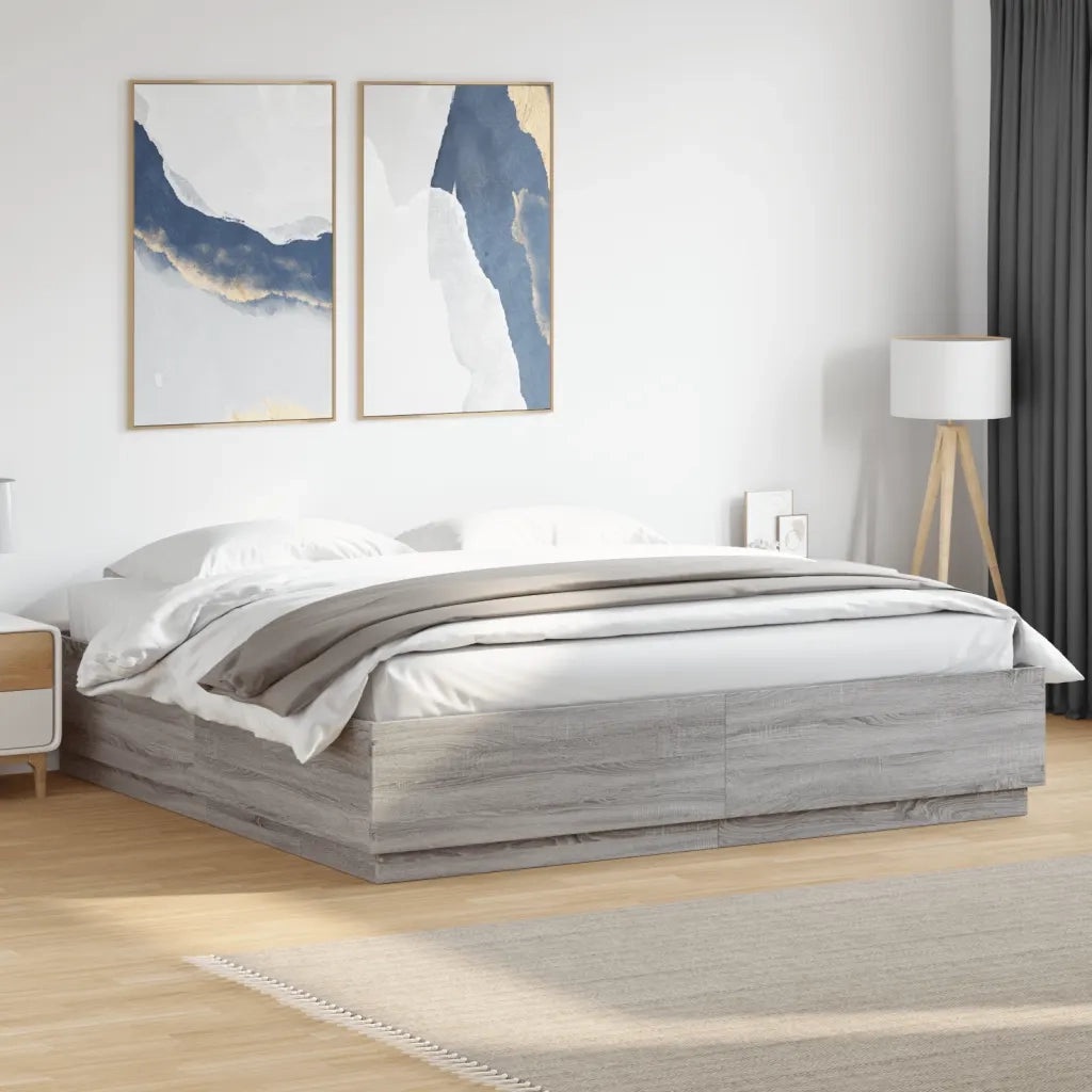 Letto matrimoniale | Letto per adulti | Giroletto Grigio Sonoma 200x200 cm in Legno Multistrato