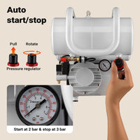 Compressore aerografo AS06T 1/4 CV con accessori, compressore per pistola aerografo con elevata portata d'aria 65-69 l/min, potente dispositivo ad aria compressa 3,2 bar, per aerografia