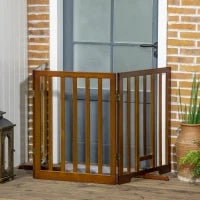Cancellino per Cani Pieghevole a 3 Pannelli con Piedini Antiscivolo per Corridoi, Scale e Stanze, in Legno di Pino, 181x35x76 cm, Marrone Scuro