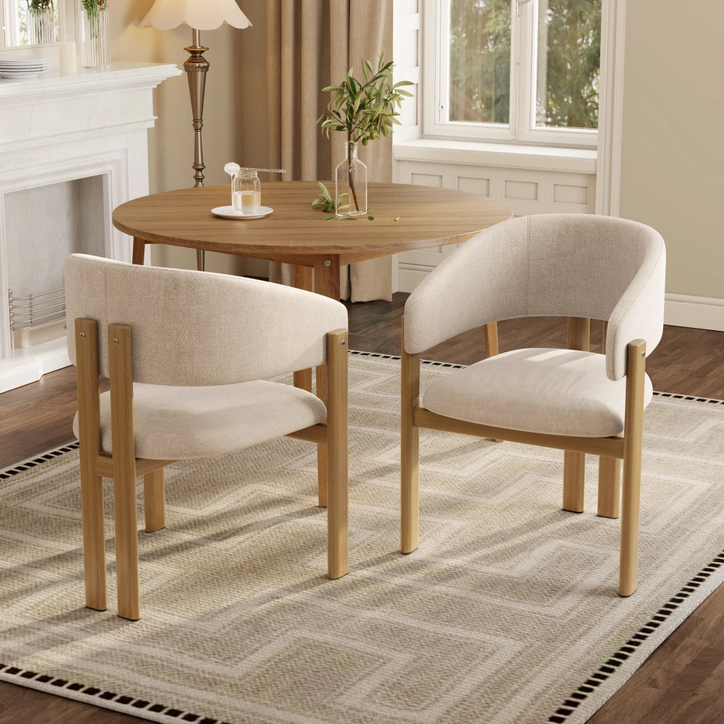 Sedie da pranzo 4 pezzi con braccioli ergonomici design moderno in lino beige effetto legno 61.5 × 52.5 × 83 cm