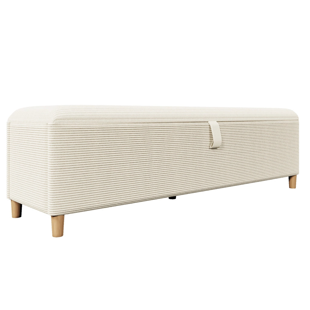 PANCA Contenitore 165 x 38 x 46 cm in Cord Beige con vano portaoggetti